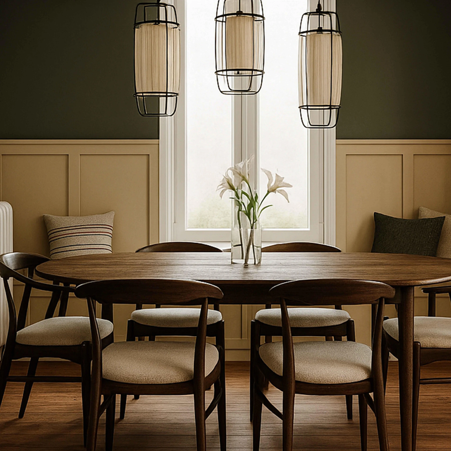 CUISINE AVEC ILOT NOYER ET FACADE A CADRE ET PLAN DE TRAVAIL CERAMIQUE ET FAUX PLAFOND ET DEOCRATION